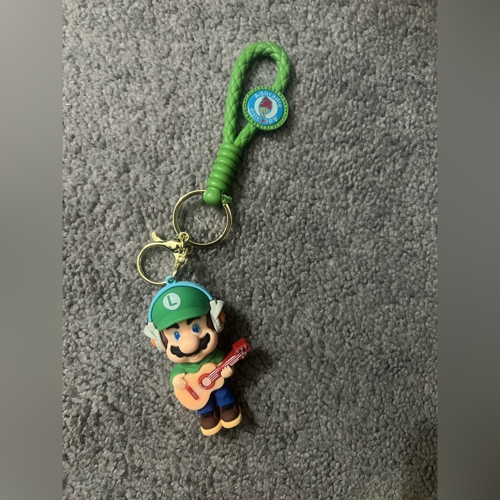Luigi Keychain with Guitar - Green and Brown